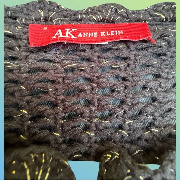 Black Chunky See Through Knit Cardigan Sweater with Gold Thread Sz M - Picture 7 of 10